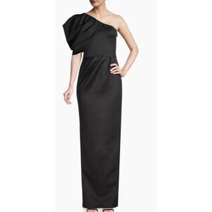 Black Halo Eve Egan One-Shoulder Gown in Black. Size 2. New! $525 Retail